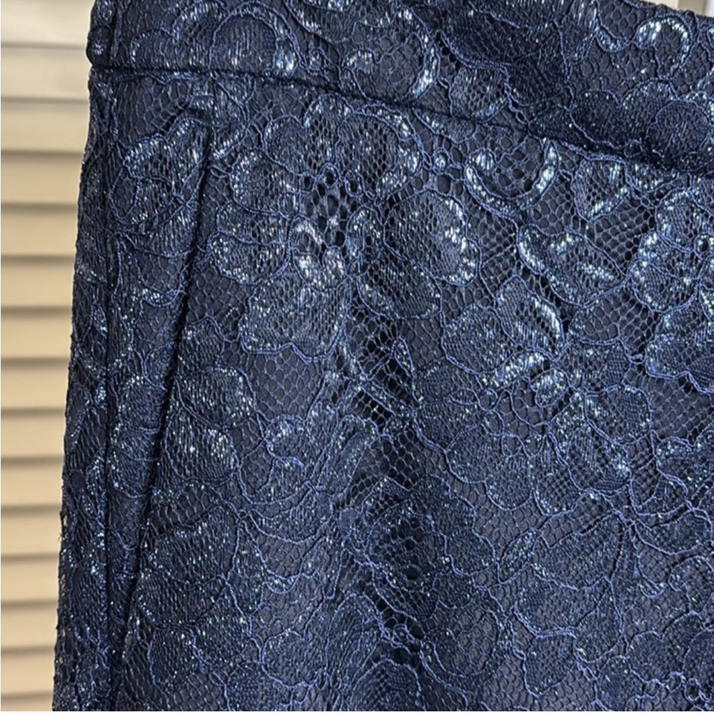 J. Crew Blue Lace Wide Leg Pants with Elegant Print and metallic silver thread - Picture 8 of 12